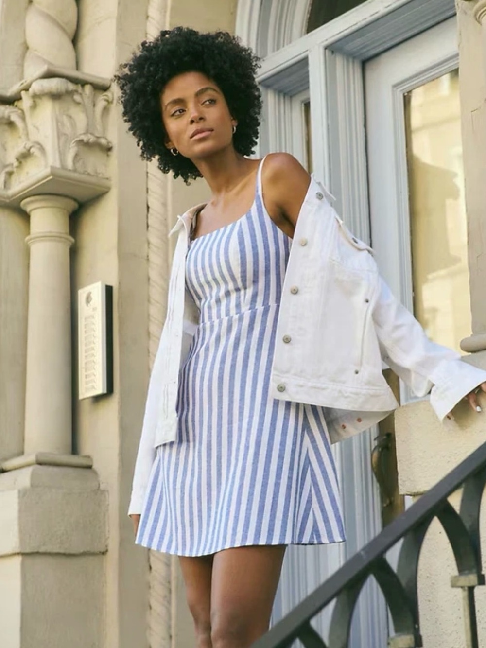 Old Navy Blue Striped Linen Blend Fit & Flare Cami Mini Dress with Pockets M EUC - Picture 10 of 16
